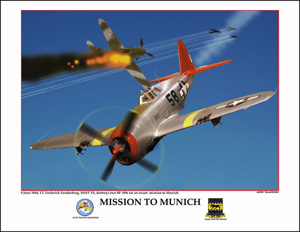 "Mission To Munich" Tuskegee Airmen P-47 Print by Jerry Taliaferro